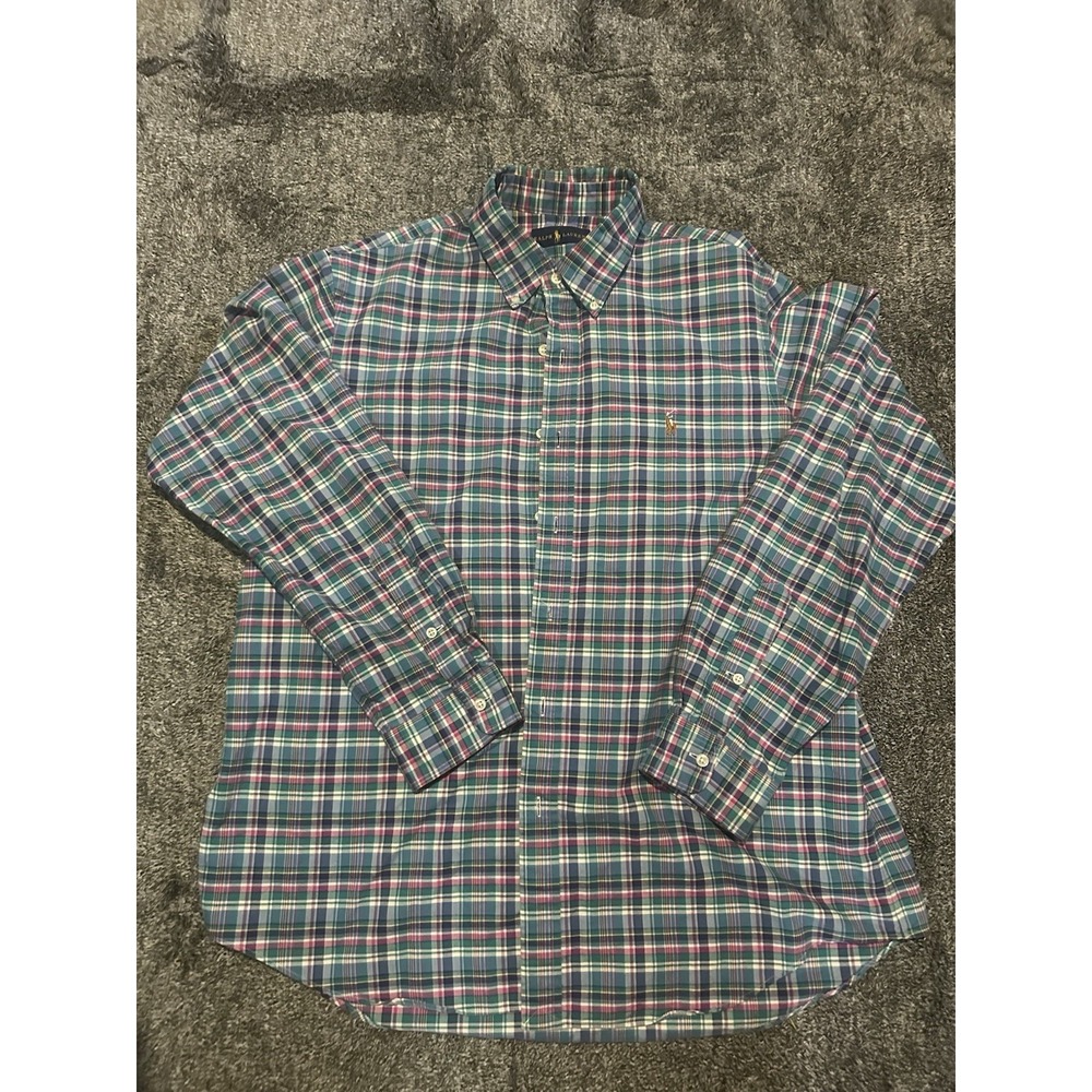 Polo Ralph Lauren Shirt Mens XL Classic Fit Plaid Button Down Teal Pink Cotton L